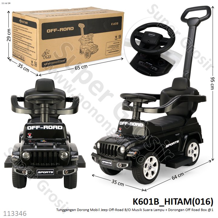 Tunggangan Mobil Jeep Sandaran Dorongan dan Pengaman B/O Musik Suara Lampu Off Road Box @1