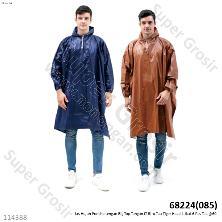 Jas Hujan Poncho Lengan Big Top Tangan LT Biru Tua Tiger Head 1 Ikat 6 Pcs Tas @60