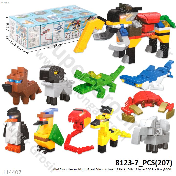Nano Block Hewan 10 In 1 Gajah Great Friend Animals 1 Pack 10 Pcs 1 Inner 300 Pcs Box @600 