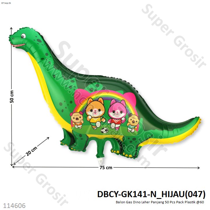Balon Gas Dino Leher Panjang 50 Pcs Pack Plastik @60