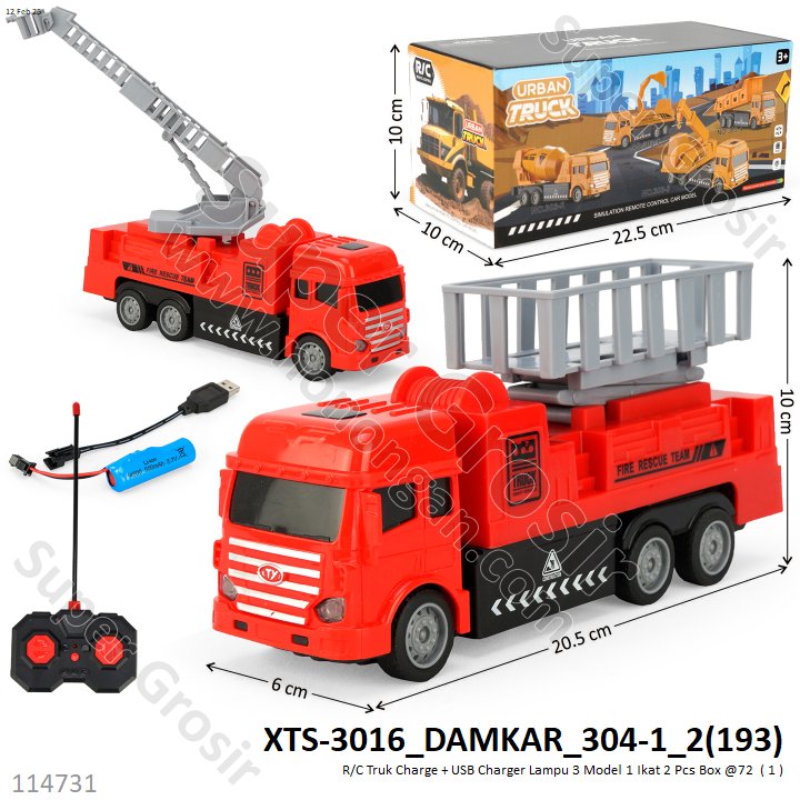 R/C Truk Konstruksi / Damkar Charge + Kabel Charge Lampu Urban Truck 27 MHz 4 Channel 1 Ikat 2 Pcs Box @72