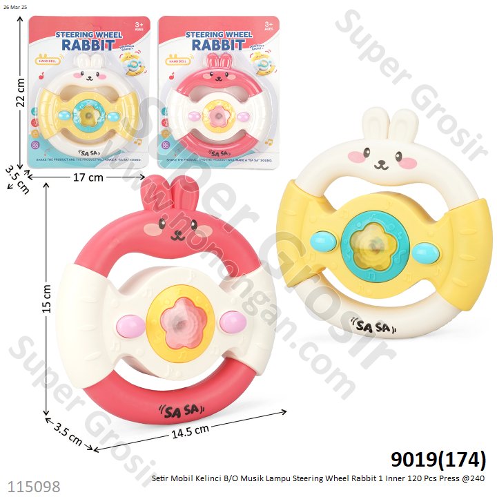 Setir Mobil Kelinci B/O Musik Lampu Steering Wheel Rabbit 1 Inner 120 Pcs Press @240