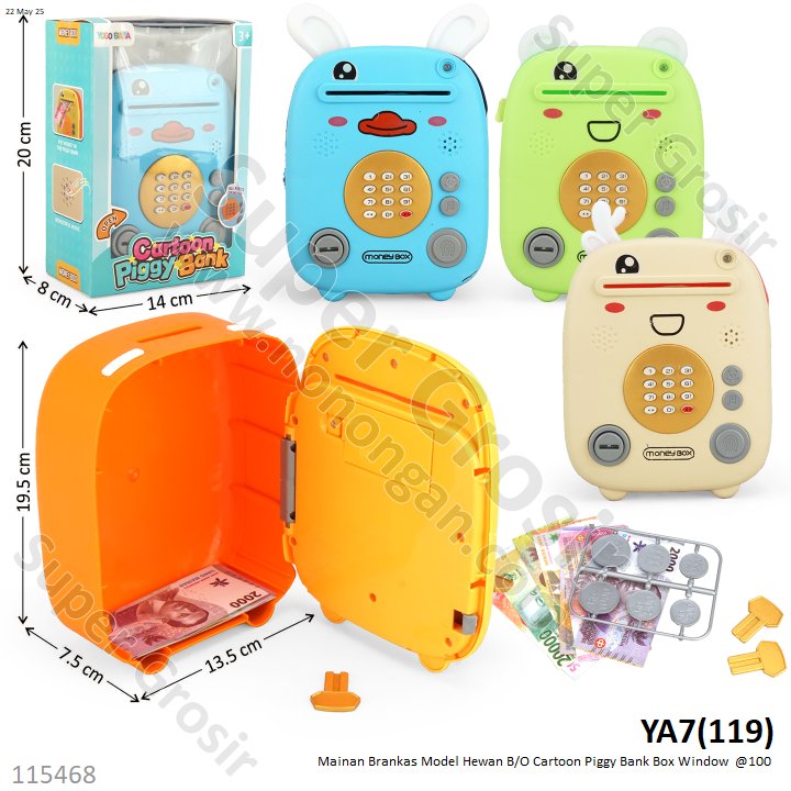 Mainan Brankas Model Hewan B/O Suara Musik Lampu Cartoon Piggy Bank Box Window  @100