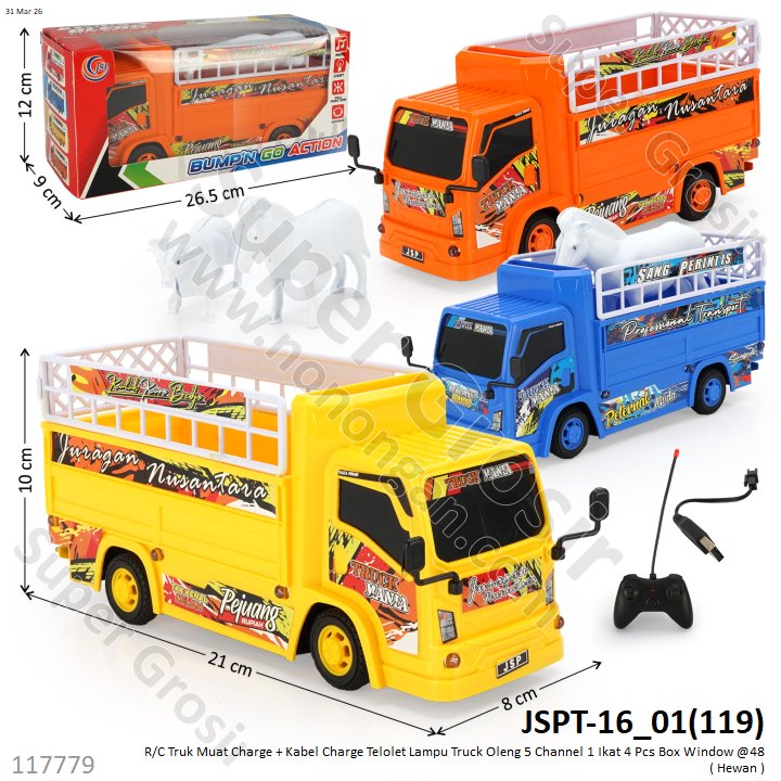 R/C Truk Muat Charge + Kabel Charge Telolet Lampu Truck Oleng 5 Channel 1 Ikat 4 Pcs Box Window @48