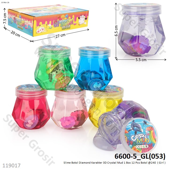 Slime Botol Diamond Karakter 3D Crystal Mud 1 Box 12 Pcs Botol @240