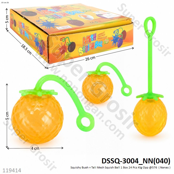 Squishy Buah + Tali Mesh Squish Ball 1 Box 24 Pcs Ktg Opp @576