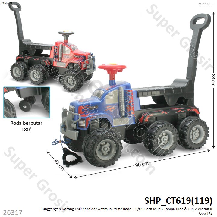 Tunggangan Dorong Truk Optimus Prime Roda 6 B/O Suara Musik Lampu Ride &amp; Fun 2 Warna Ktg Opp @2