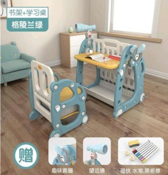Rak Buku Anak 2 In 1 + Meja Belajar dan Kursi + Acc Box @1
