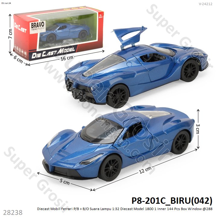 (ONLINE) Diecast Mobil Ferrari P/B + B/O Suara Lampu 1:32 Diecast Model 1800 1 Inner 144 Pcs Box Window @288