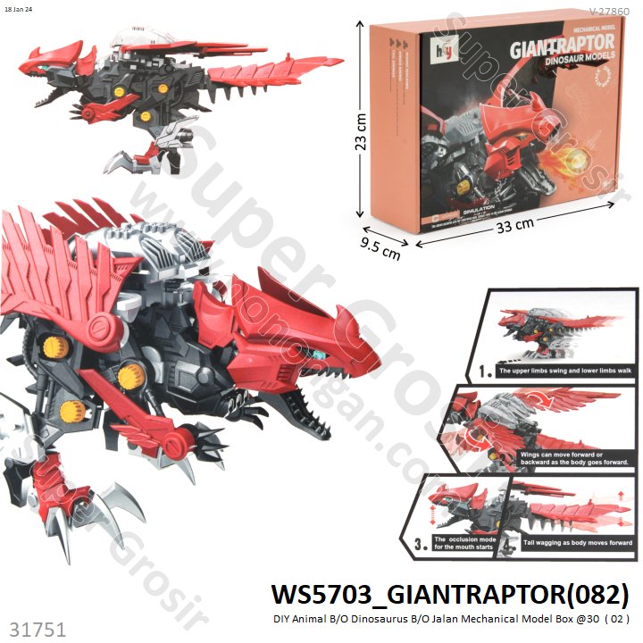 Robot Dinosaurus DIY B/O Jalan Mechanical Model Box @30