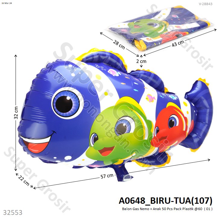 Balon Gas Nemo + Anak 50 Pcs Pack Plastik @60