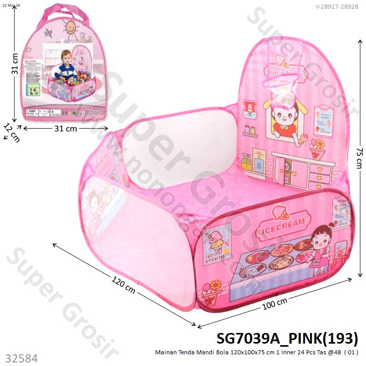 Kolam Mandi Bola 120x100x75 cm 1 Inner 24 Pcs Tas @48