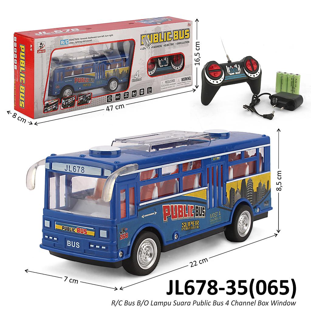 R/C Bus Charge + Charger Lampu Suara Public Bus 27 Mhz 4 Channel Box Window @32