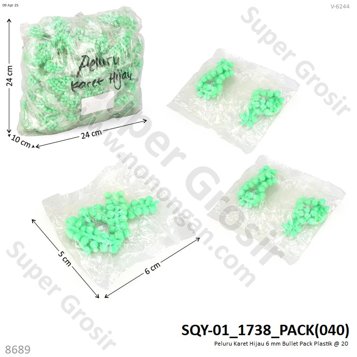 Peluru Karet Hijau 6 mm Bullet Pack Plastik @ 20