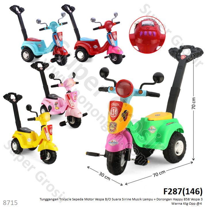 Tunggangan Sepeda Motor Vespa B/O Musik Suara Sirine Lampu Happy 858 Ktg Opp @4