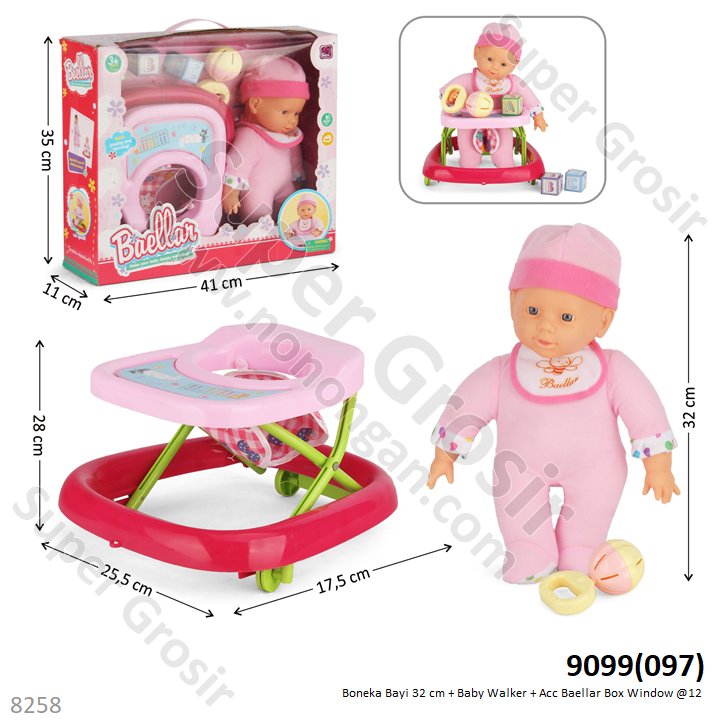 Boneka Bayi 32 cm + Mainan Baby Walker + Acc Baellar Box Window @12