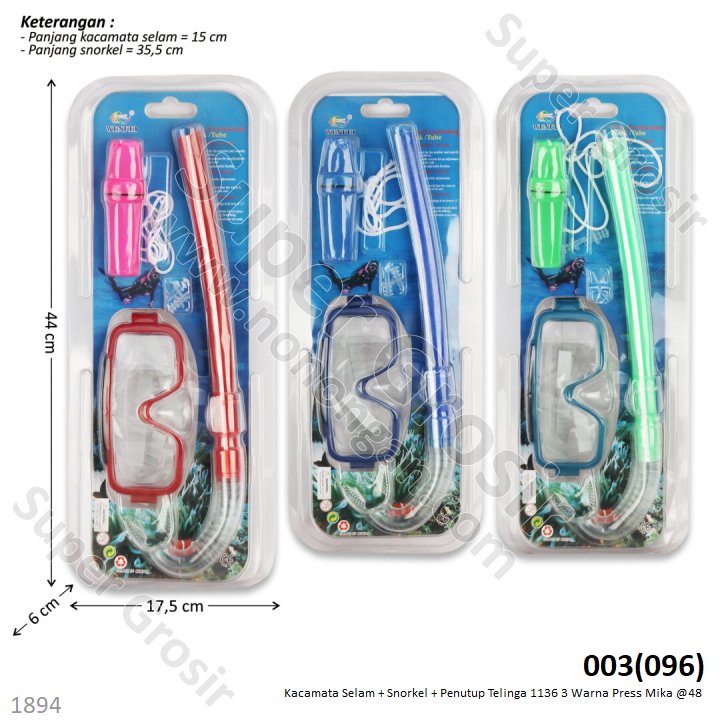 Kacamata Selam + Snorkel dan Penutup Telinga 1136 Press Mika @48