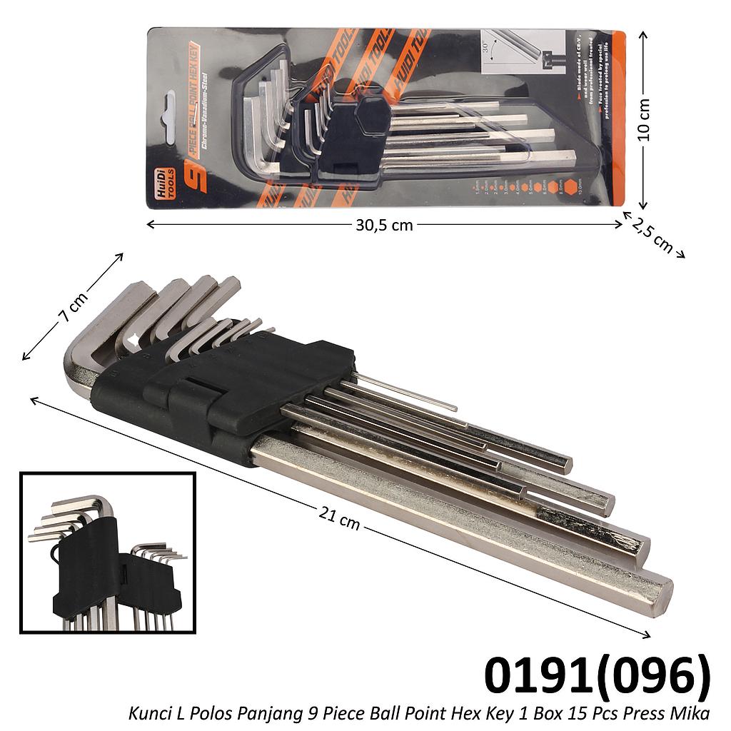 Kunci L Segi 6 (Hex Key) 9 Pcs Panjang Ball Point Hex Key 1 Box 15 Pcs Press Mika @60