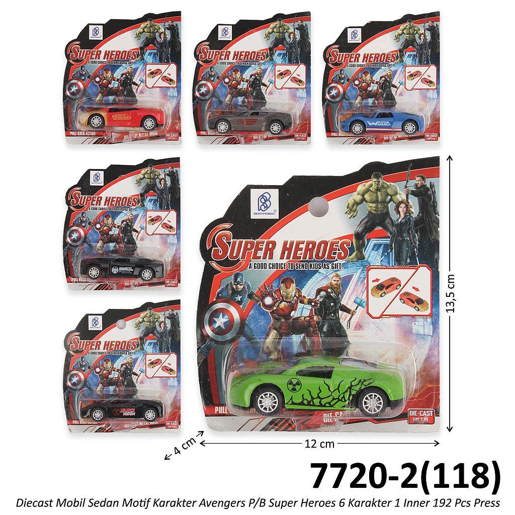 Diecast Mobil Sedan Avengers P/B Super Heroes 6 Karakter 1 Inner 192 Pcs Press @384