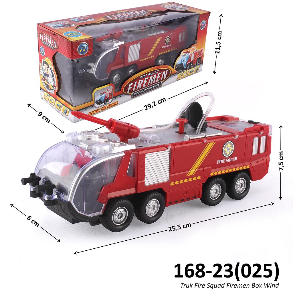 Truk Damkar B/O Suara Lampu + Tembak Air Manual Fire Squad Firemen Box Window @60
