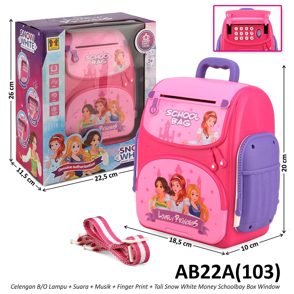 Celengan Model Tas Sekolah B/O Lampu Musik Suara Finger Print + Tali Snow White Money Schoolbay Box Window @24