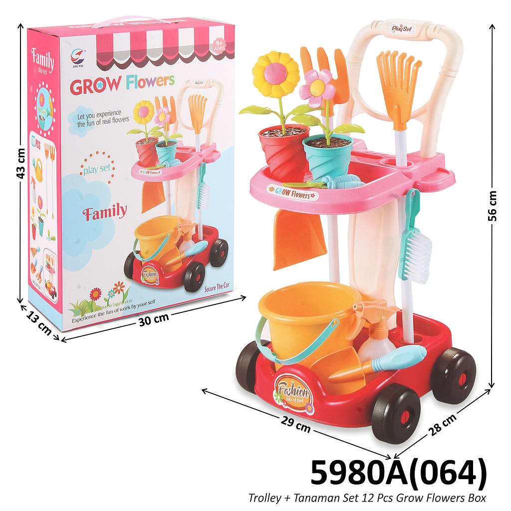 Mainan Berkebun Set Trolley Peralatan Berkebun dan Tanaman Set 12 Pcs Grow Flowers Box @12