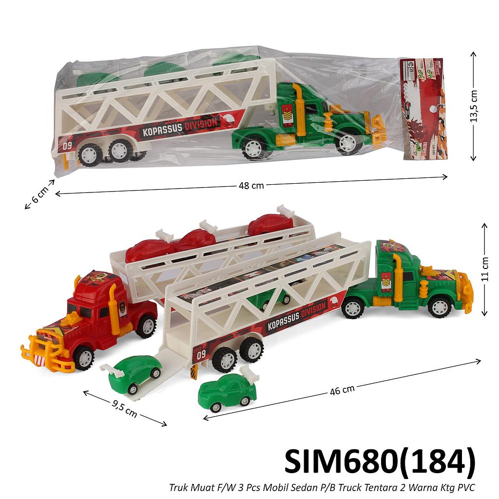 Truk Trailer Muat F/W 44 cm Muat Mobil Sedan 3 Pcs P/B Truck Tentara 2 Warna Ktg PVC @60