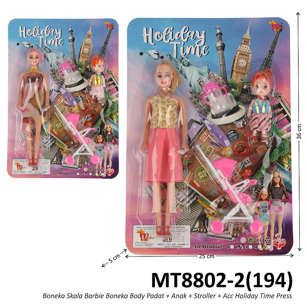 (OBRAL) Boneka Barbie Set Stroller Anak dan Acc Body Padat Holiday Time Press @88