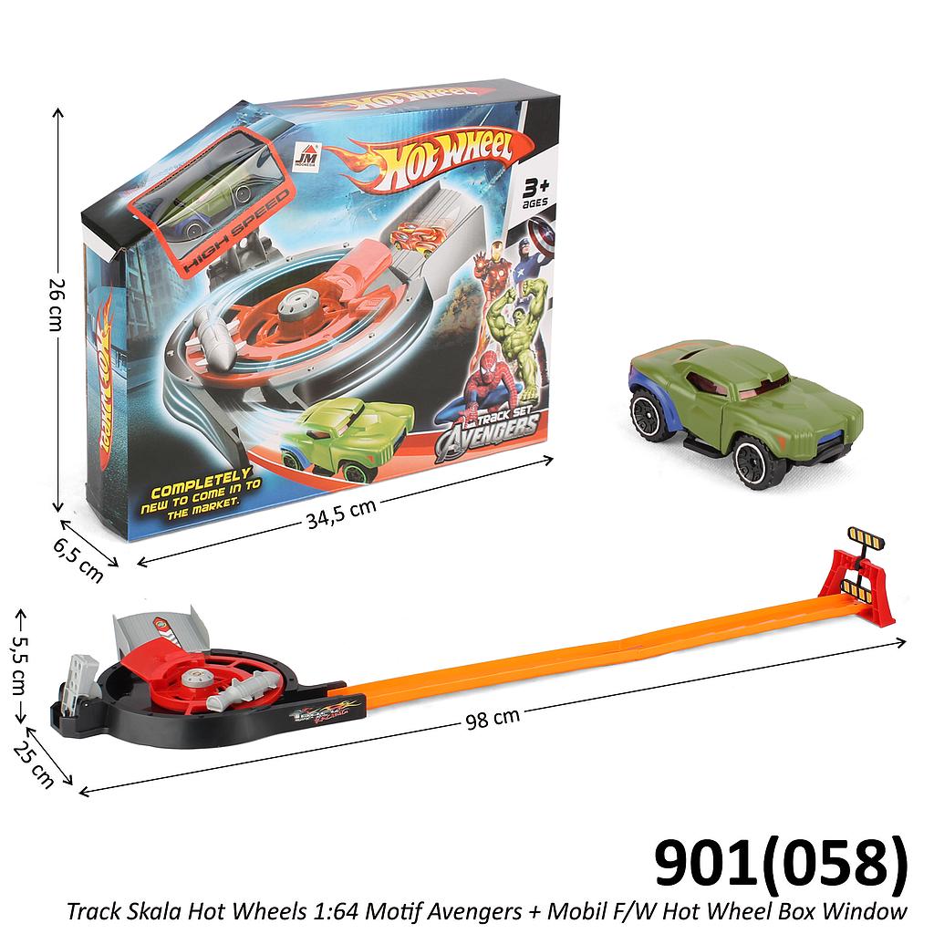 Track Mobil Skala Hot Wheels 1:64 Karakter Avengers + Mobil F/W Hot Wheel Box Window @36