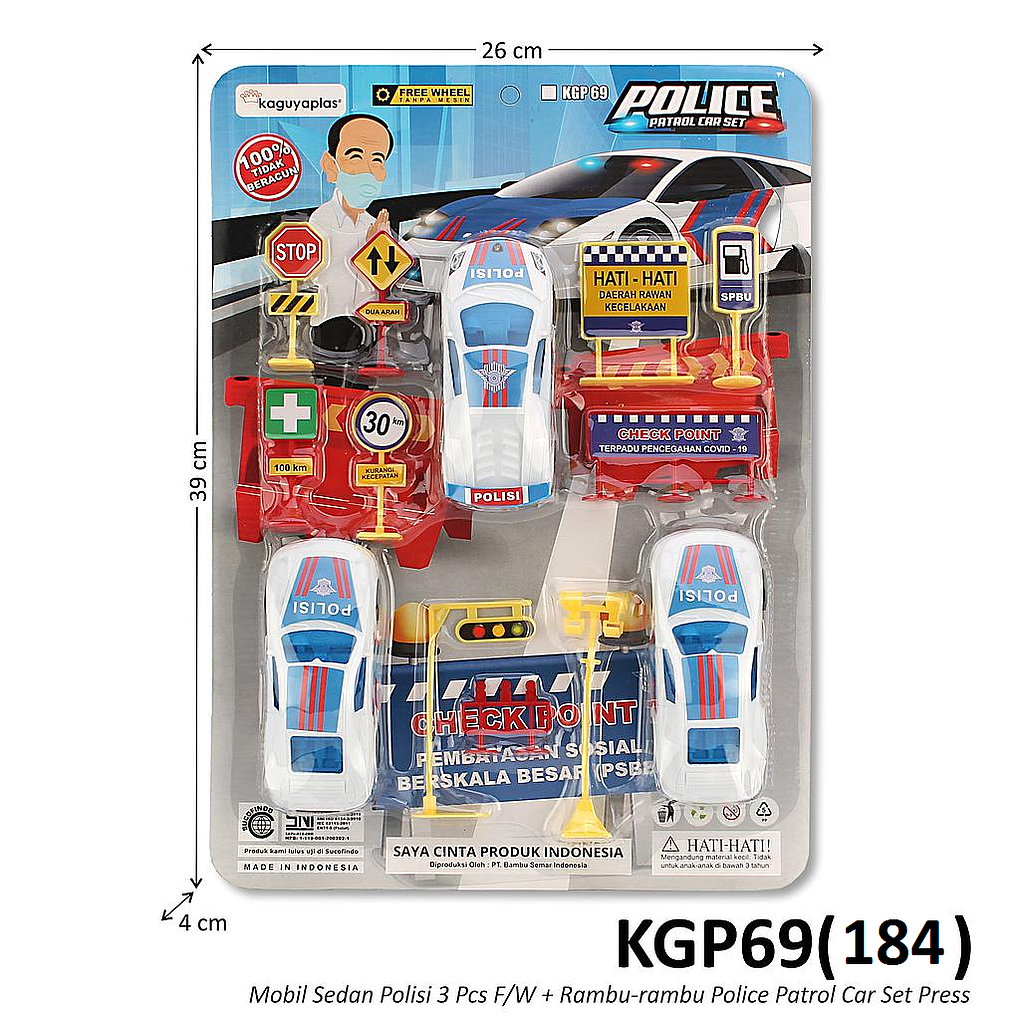 Mobil Polisi Set 3 Pcs F/W + Rambu-rambu Police Patrol Car Set Press @52