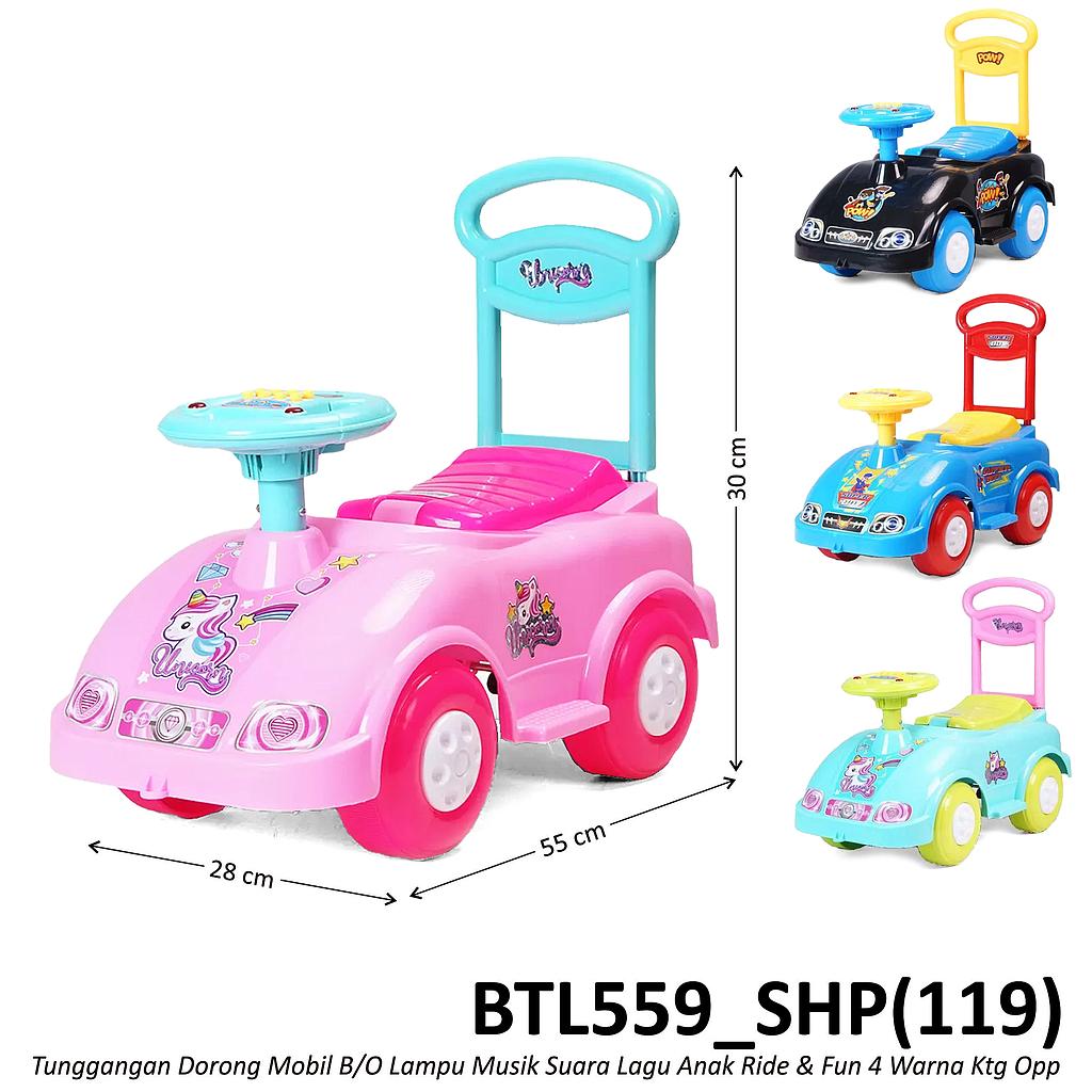 Tunggangan Mobil Sandaran Dorong B/O Musik Suara Lagu Anak Lampu Ride &amp; Fun Ktg Opp @8