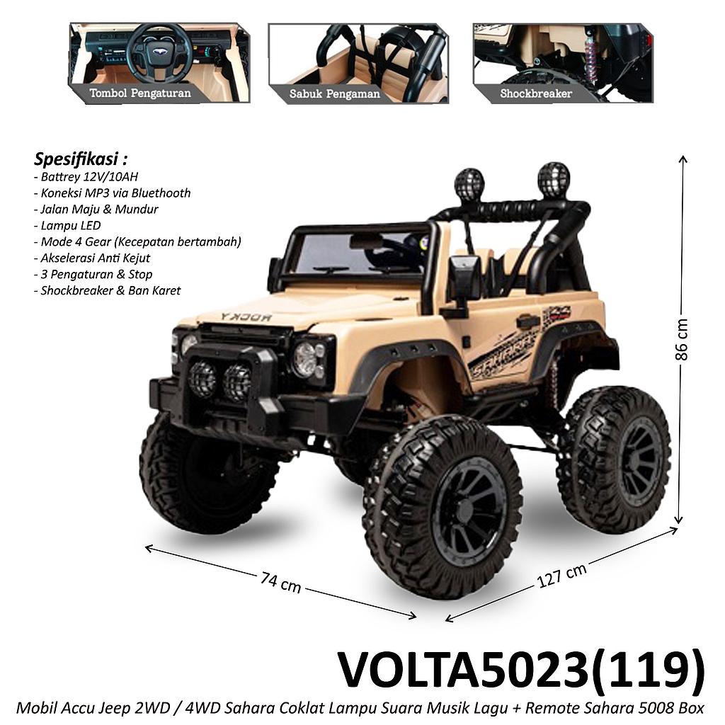 Mobil Aki Jeep Sahara 2WD / 4WD Coklat Suara Musik Lagu Lampu + Remote 5008 Box @1