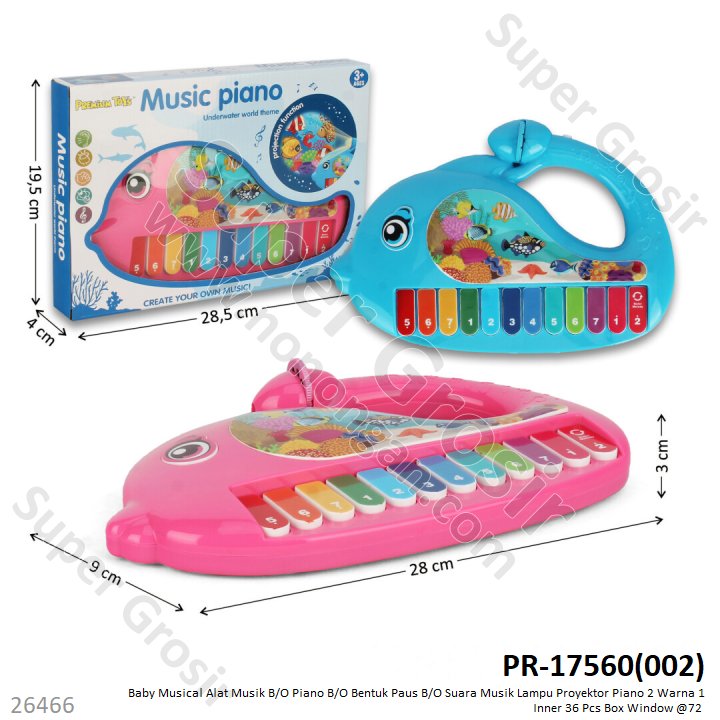 Piano Ikan Paus B/O Suara Musik Lampu Proyektor Music Piano 1 Inner 36 Pcs Box Window @72