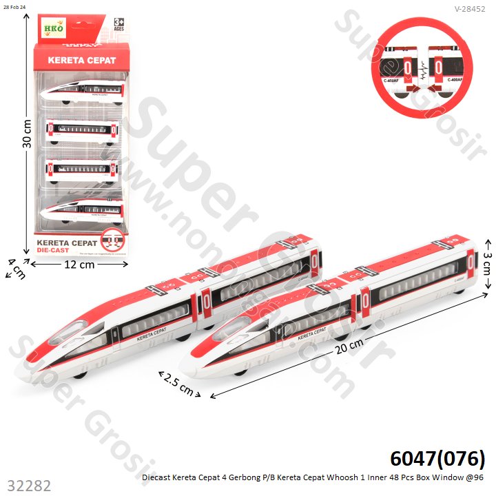 Diecast Kereta Cepat 4 Gerbong P/B Kereta Cepat Whoosh 1 Inner 48 Pcs Box Window @96