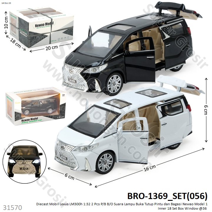 Diecast Mobil Lexus LM300h 1:32 P/B B/O Suara Lampu Buka Tutup Pintu dan Bagasi Newao Model 1 Set 2 Pcs 1 Inner 36 Pcs Box Window @72