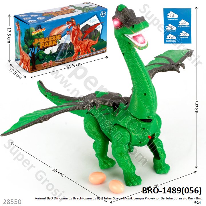 Dinosaurus Brachiosaurus Bersayap B/O Jalan Suara Musik Lampu Proyektor Bertelur Jurassic Park Box @24