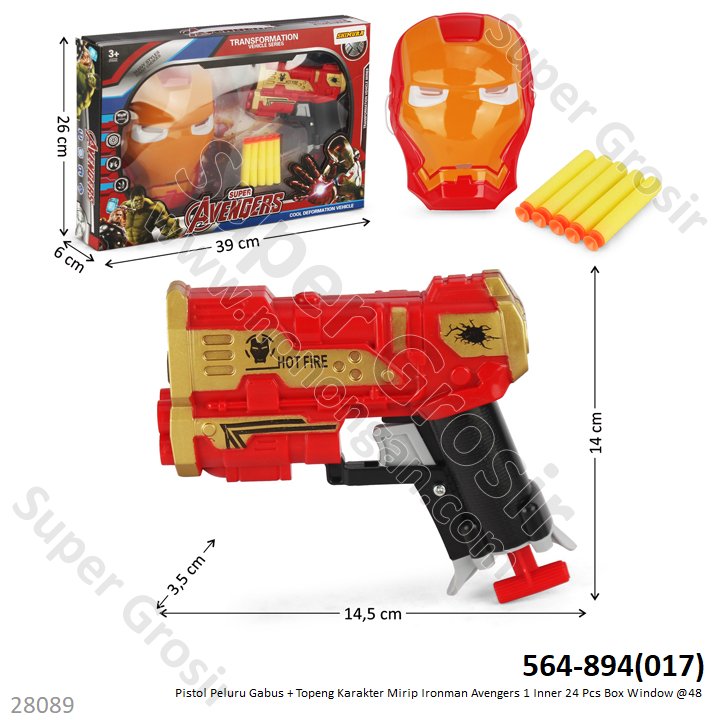Pistol Peluru Gabus Tempel Kaca Set Topeng Ironman Avengers 1 Inner 24 Pcs Box Window @48