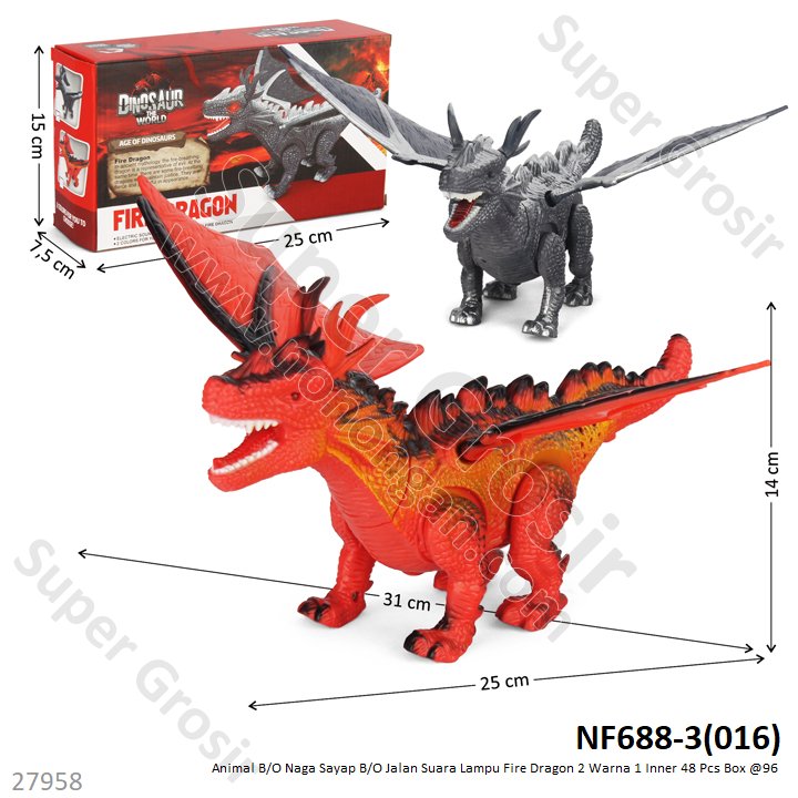 Dinosaurus Naga Sayap B/O Jalan Suara Lampu Fire Dragon 1 Inner 48 Pcs Box @96