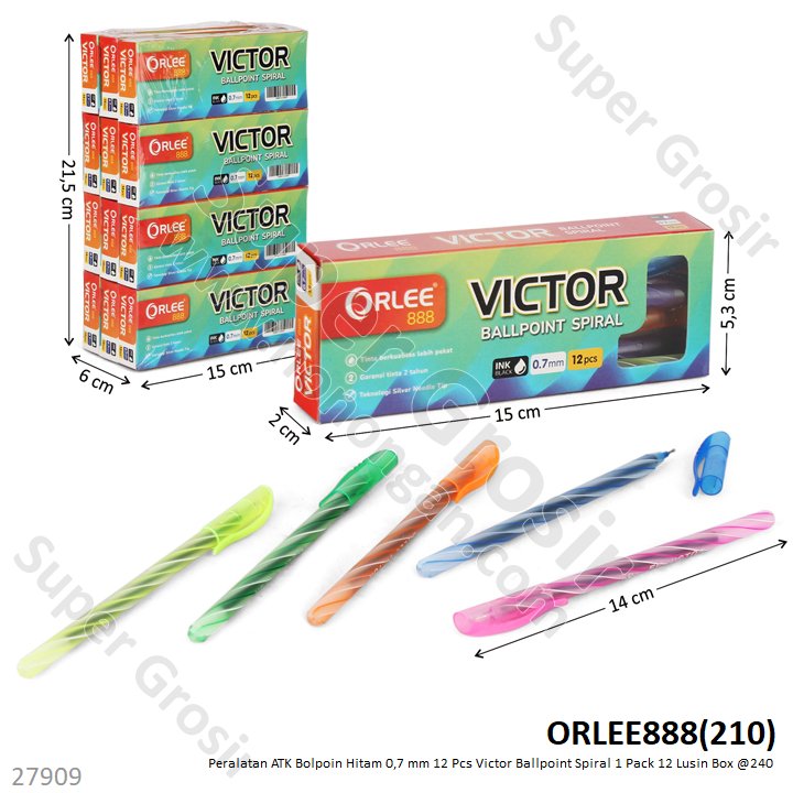Bolpoin Hitam 0,7 mm 12 Pcs Victor Ballpoint Spiral 1 Pack 12 Lusin Box @240