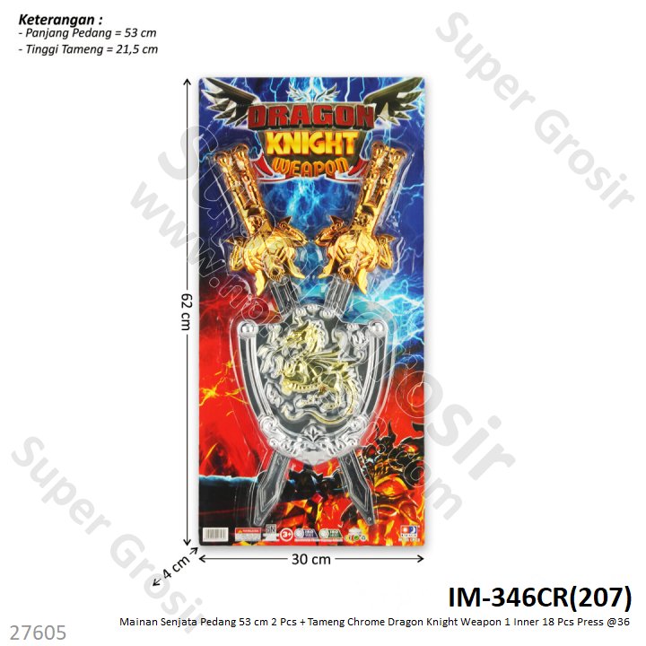 Mainan Pedang 53 cm 2 Pcs + Tameng Chrome Dragon Knight Weapon 1 Inner 18 Pcs Press @36
