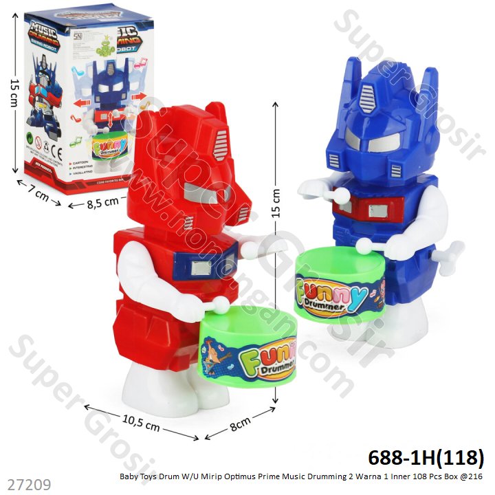 Mainan Tambur Optimus Prime Drum W/U Music Drumming 2 Warna 1 Inner 108 Pcs Box @216