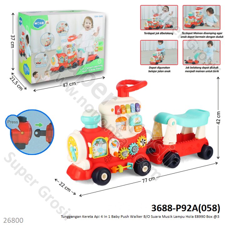 Tunggangan Kereta Api 4 In 1 Baby Walker Push Walker B/O Suara Musik Lampu Hola E8990 Box @3