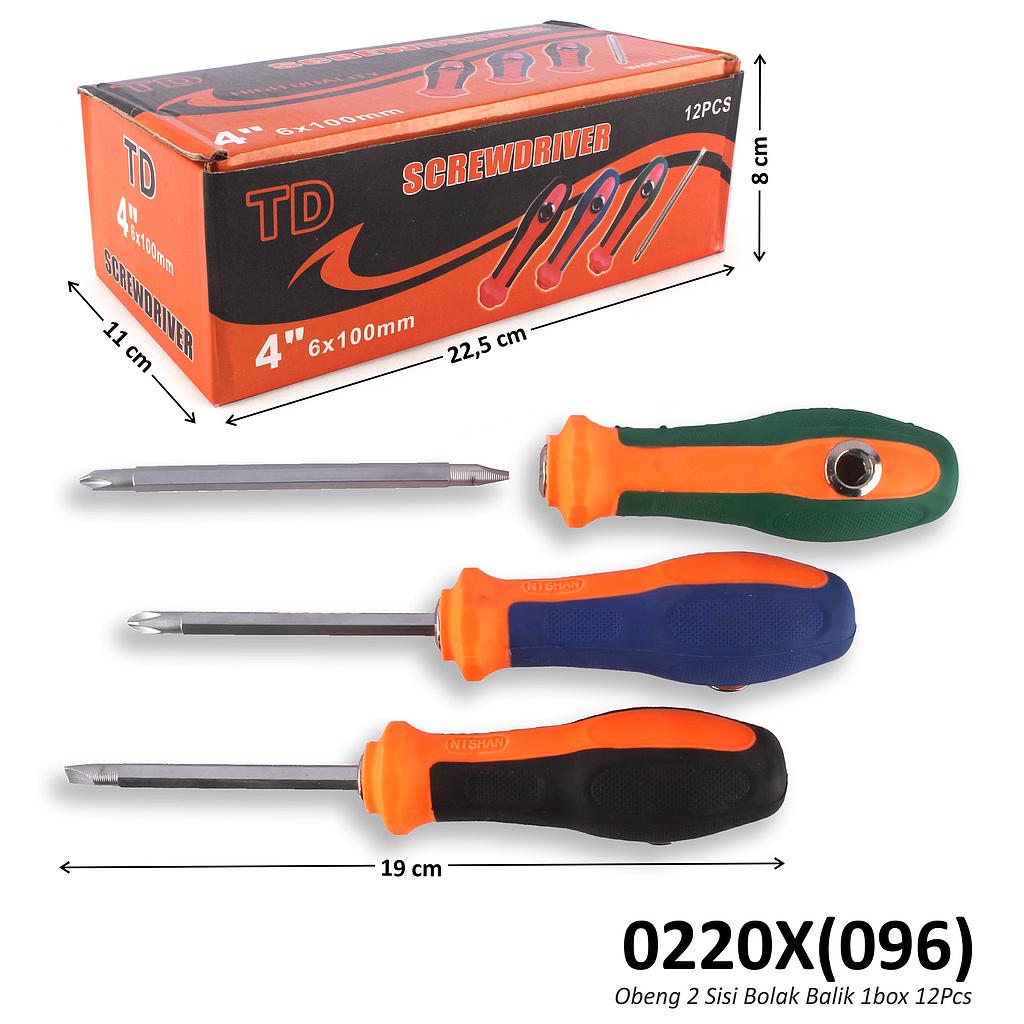 Obeng 2 Sisi Bolak Balik 19 cm Screwdriver 1 Box 12 Pcs Loose Pack @240
