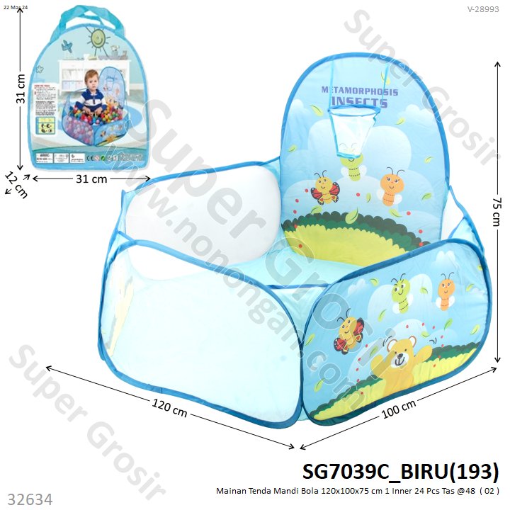 Kolam Mandi Bola 120x100x75 cm 1 Inner 24 Pcs Tas @48