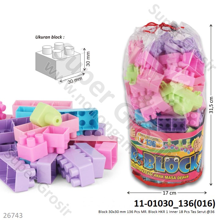 Block 30x30 mm 136 Pcs MR. Block HKR 1 Inner 18 Pcs Tas Serut @36