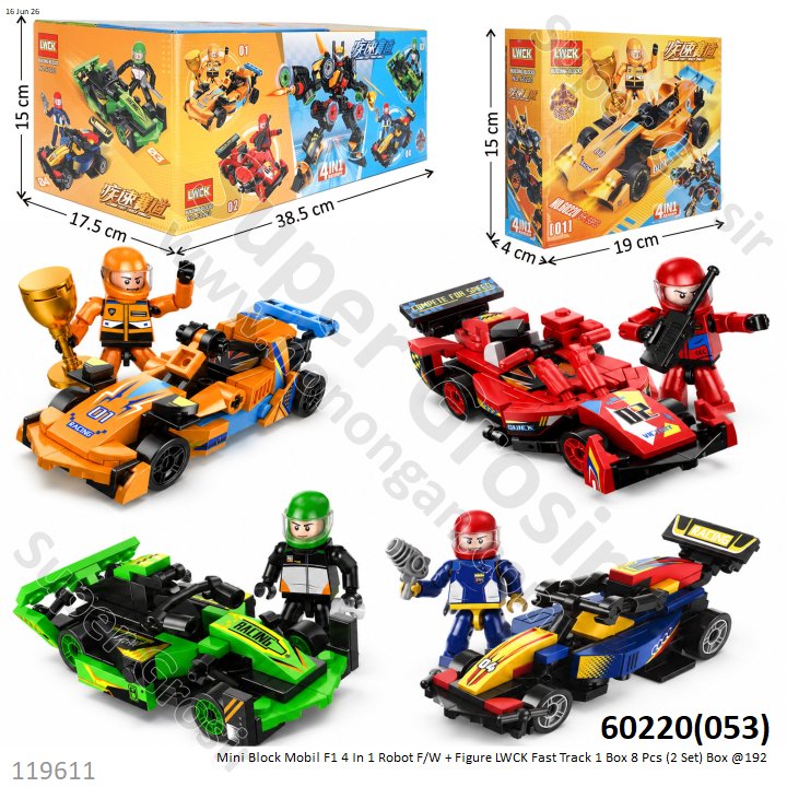 Mini Block Mobil F1 4 In 1 Robot F/W + Figure LWCK Fast Track 1 Box 8 Pcs (2 Set) Box @192