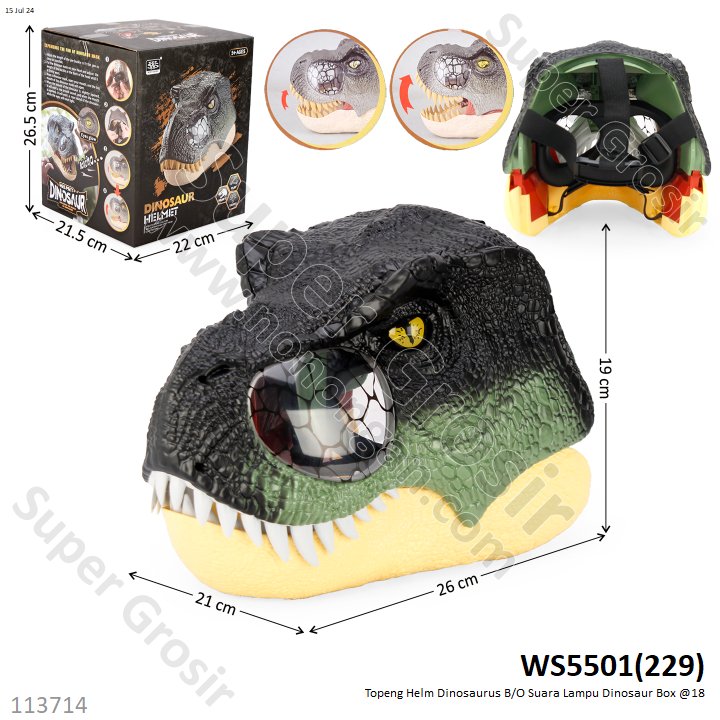Topeng Helm Dinosaurus B/O Suara Lampu Dinosaur Box @18