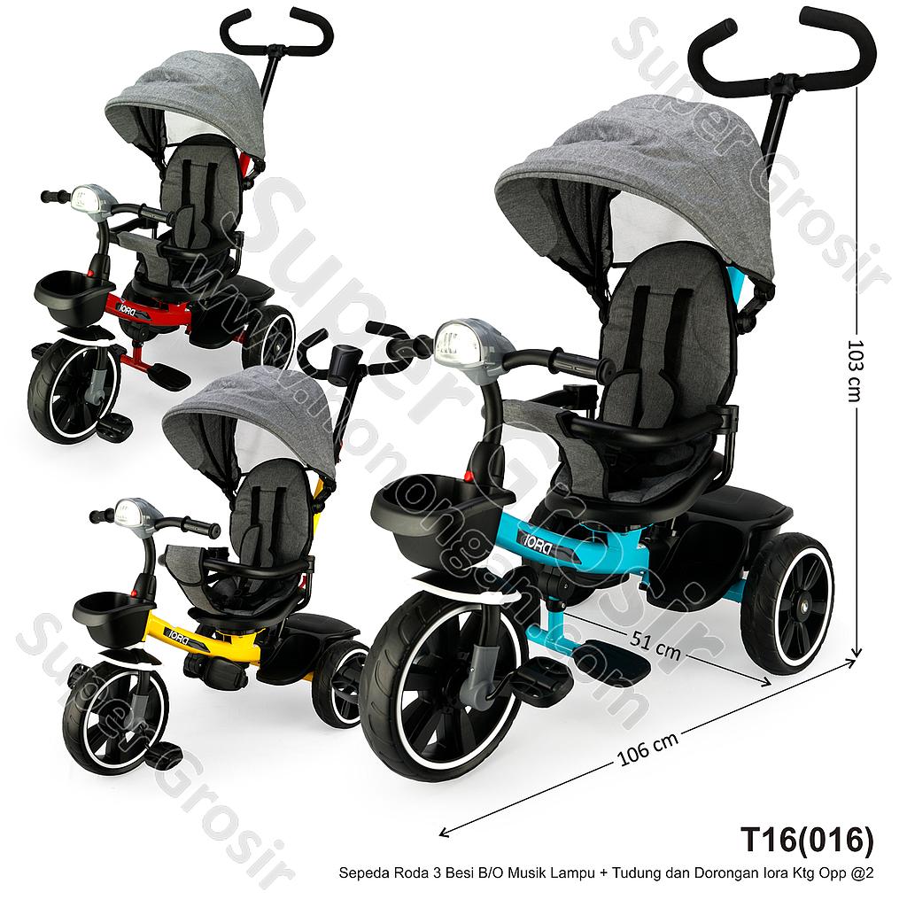 Tunggangan Sepeda Roda 3 Besi Tudung dan Dorongan B/O Musik Lampu Iora Ktg Opp @2