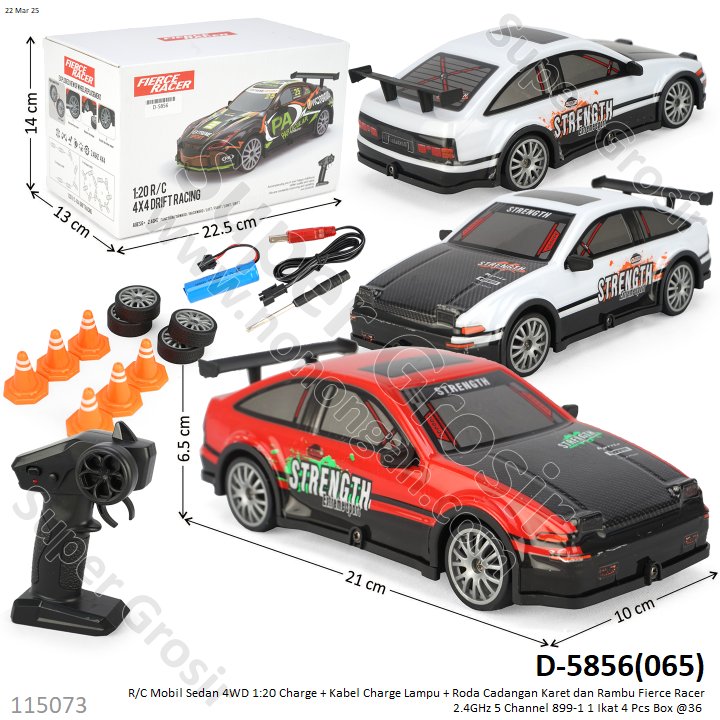R/C Mobil Sedan 4WD 1:20 Charge + Kabel Charge Lampu + Roda Cadangan Karet dan Rambu Fierce Racer 2.4GHz 5 Channel 899-1 1 Ikat 4 Pcs Box @36