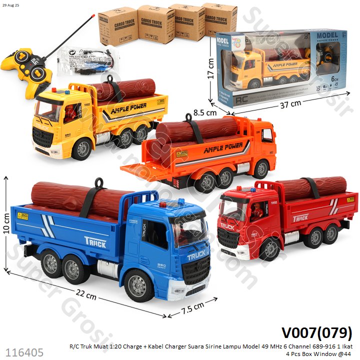 R/C Truk Muat 1:20 Charge + Kabel Charger Suara Sirine Lampu Model 49 MHz 6 Channel 689-916 1 Ikat 4 Pcs Box Window @44